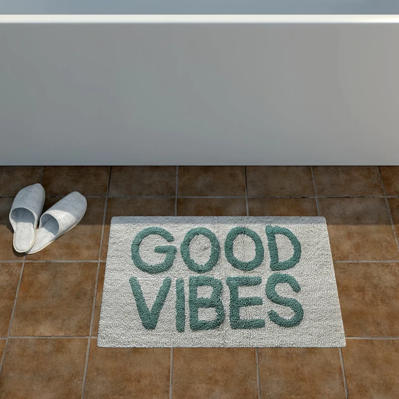 Good Vibes Printed High Absorbent White Kids Bathmat