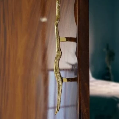 Folkstorys Handmade Brass Gold Linear Branch Wardrobe Door Handle