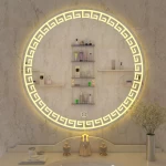 Greek Key Motif LED Round Bathroom Mirror